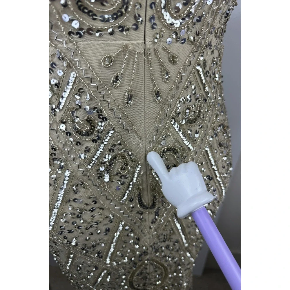 NWT Aidan Mattox Sequin Embellished V-Neck Flutter Hem Midi Dress *Altered* - Picture 13 of 16